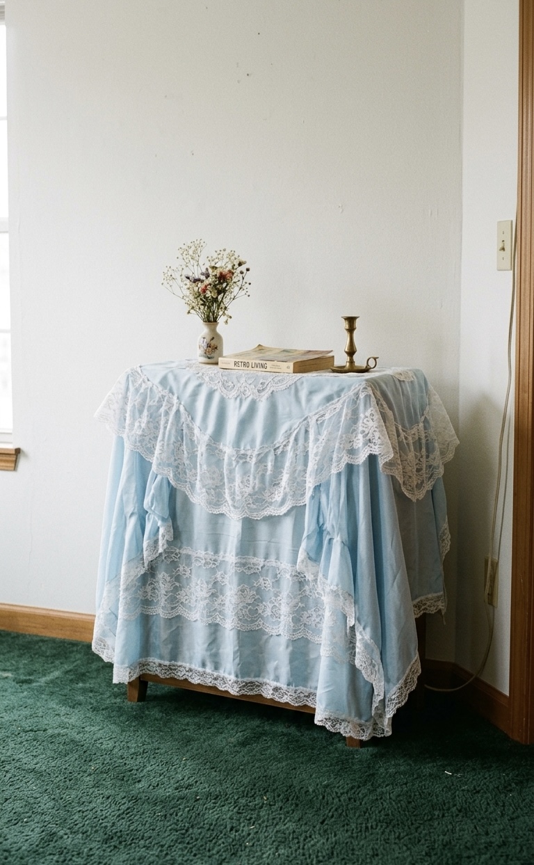 Blue lace table with wildflowers